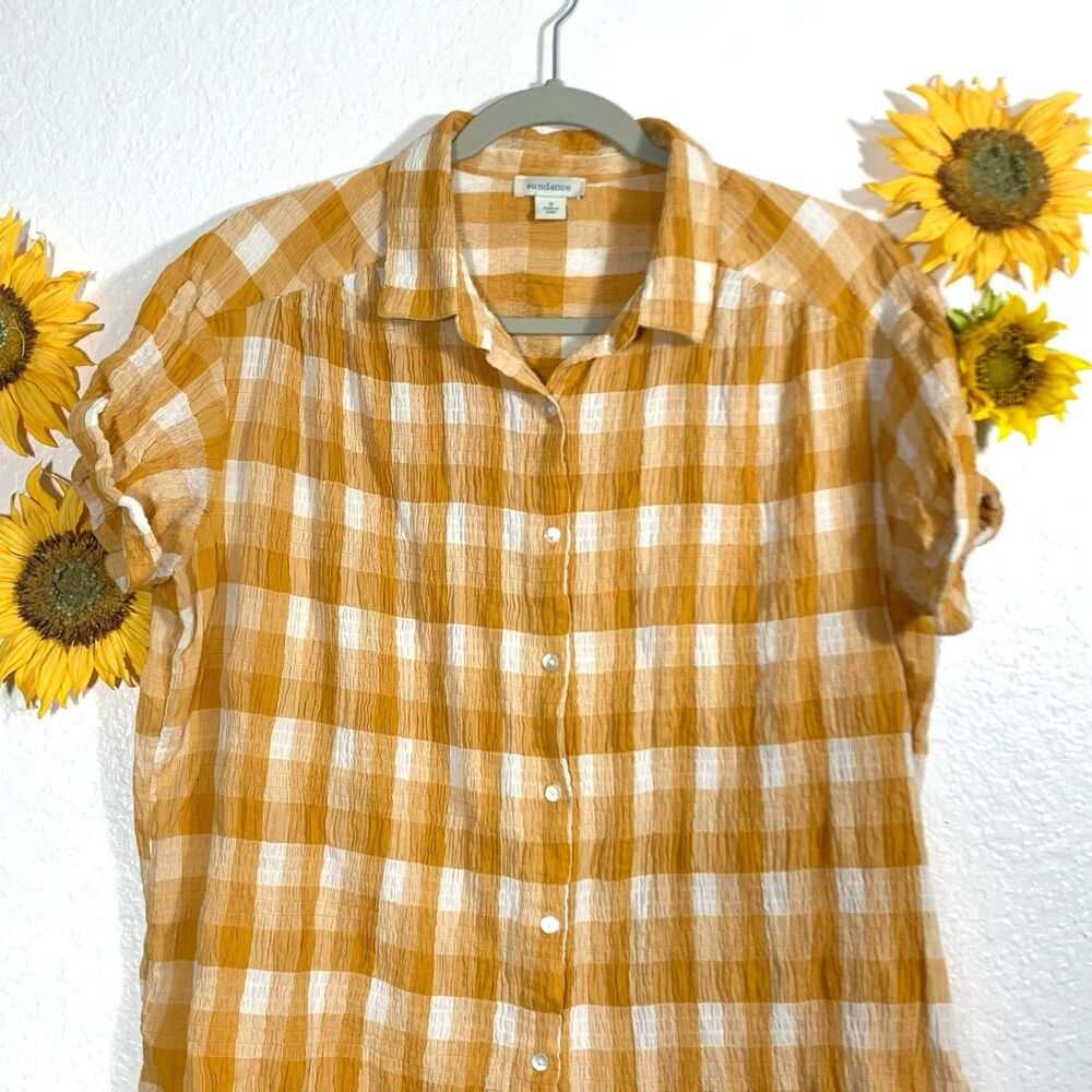 Sundance lorna yellow and whote button top oversized boho blouse size small - Picture 2 of 9